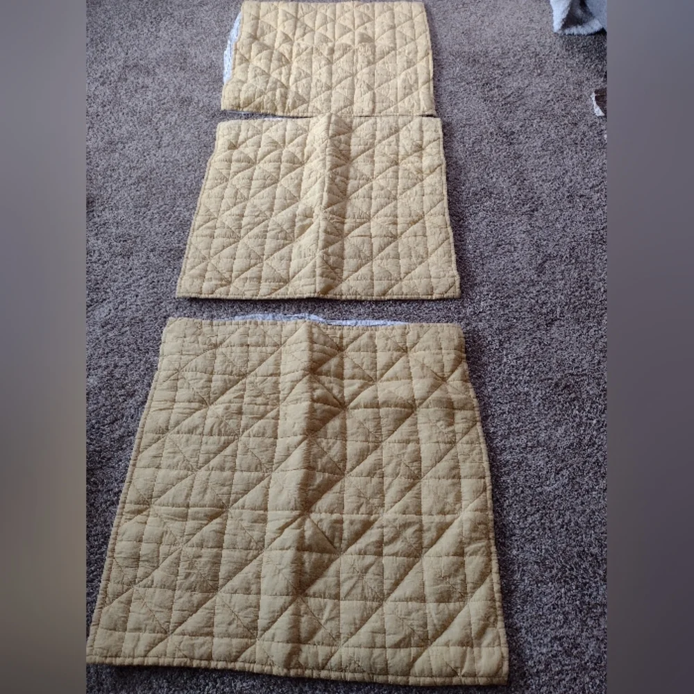 West Elm 3 Pillow Shams Organic Cotton 26x26 Yellow Quilted Minimalist U